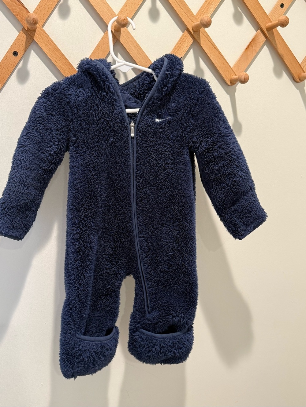 Nike Navy Fleece Hooded Baby One-Piece Footie